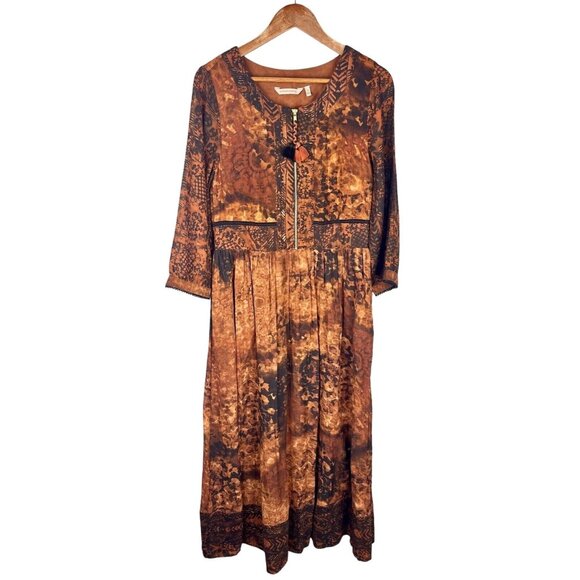 SOFT SURROUNDINGS Women's Orange Black Venetian Batik Midi Dress Size 8 - Picture 1 of 8